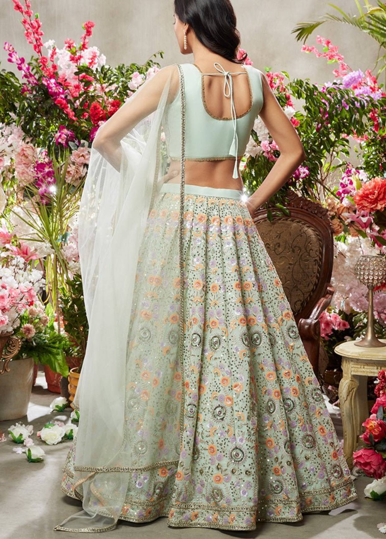 Mint Green Floral Lehenga Image - 4