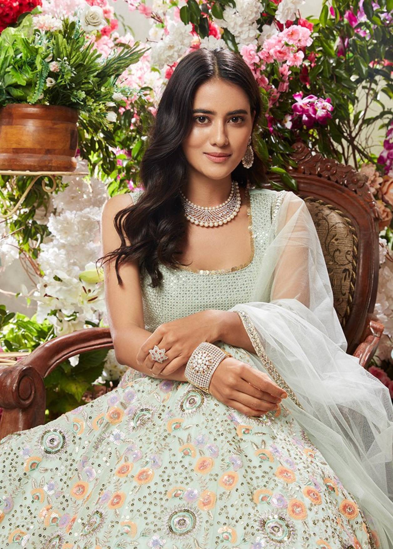 Mint Green Floral Lehenga Image - 3