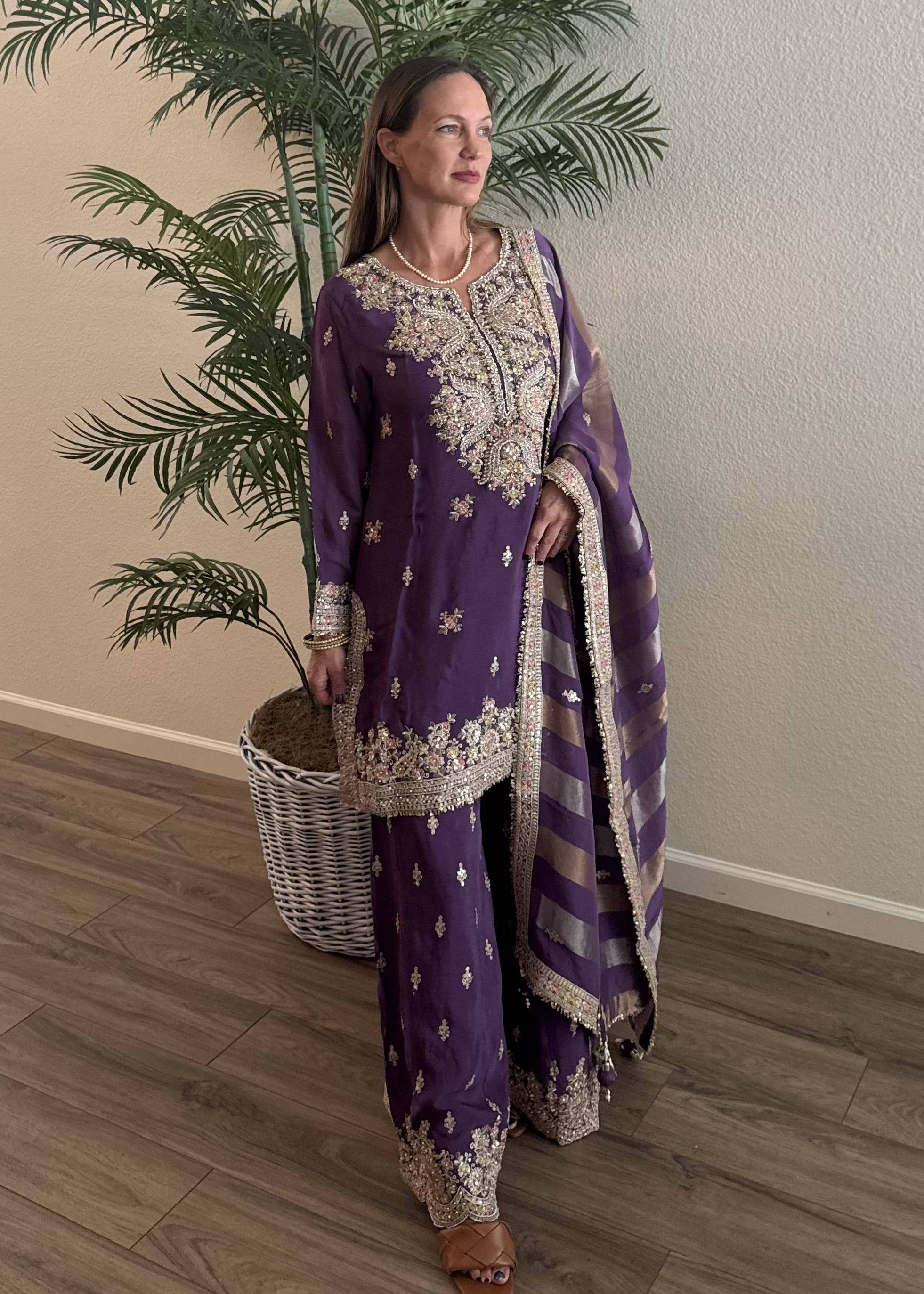 Purple Embroidered Sharara Set Image - 0