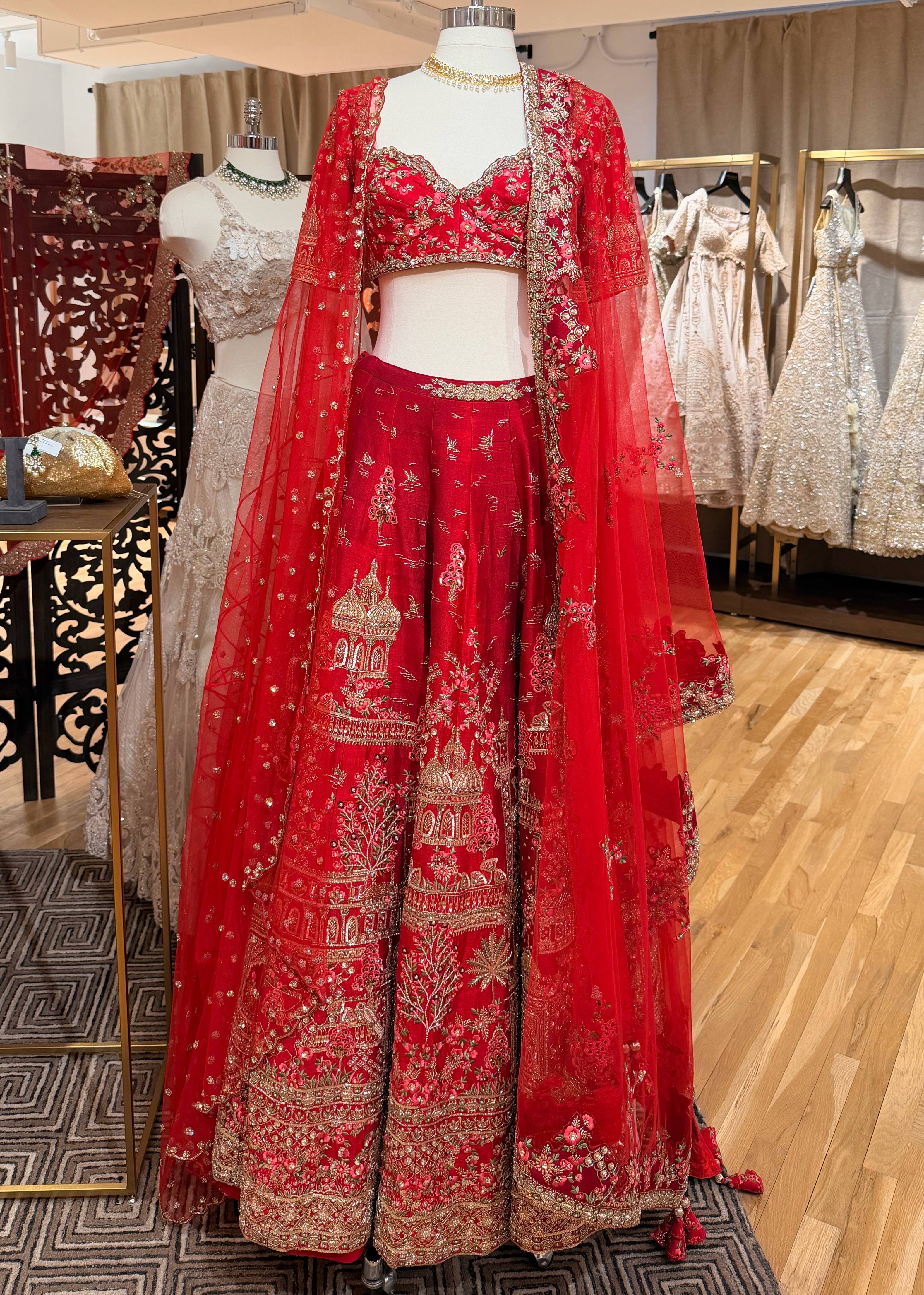 Red Bridal Embroidered Lehenga Image - 1
