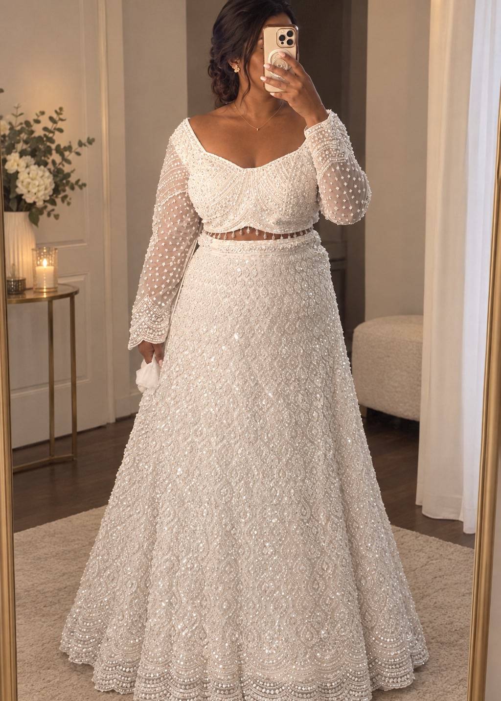 White Sequin Lehenga Image - 0