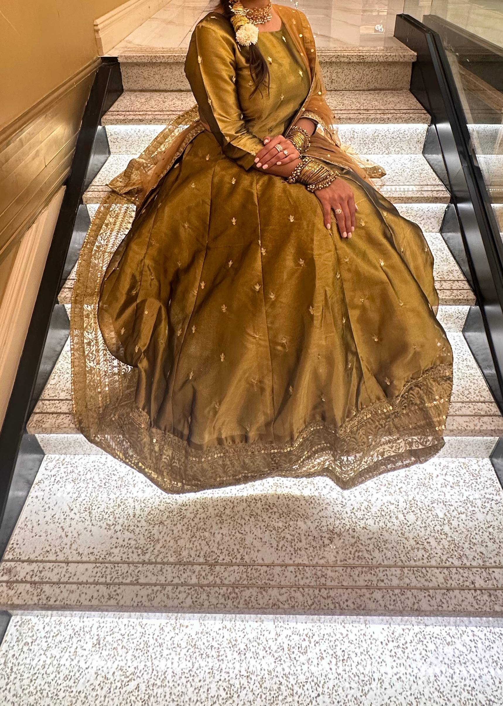 Gold Tissue Lehenga Set Image - 3