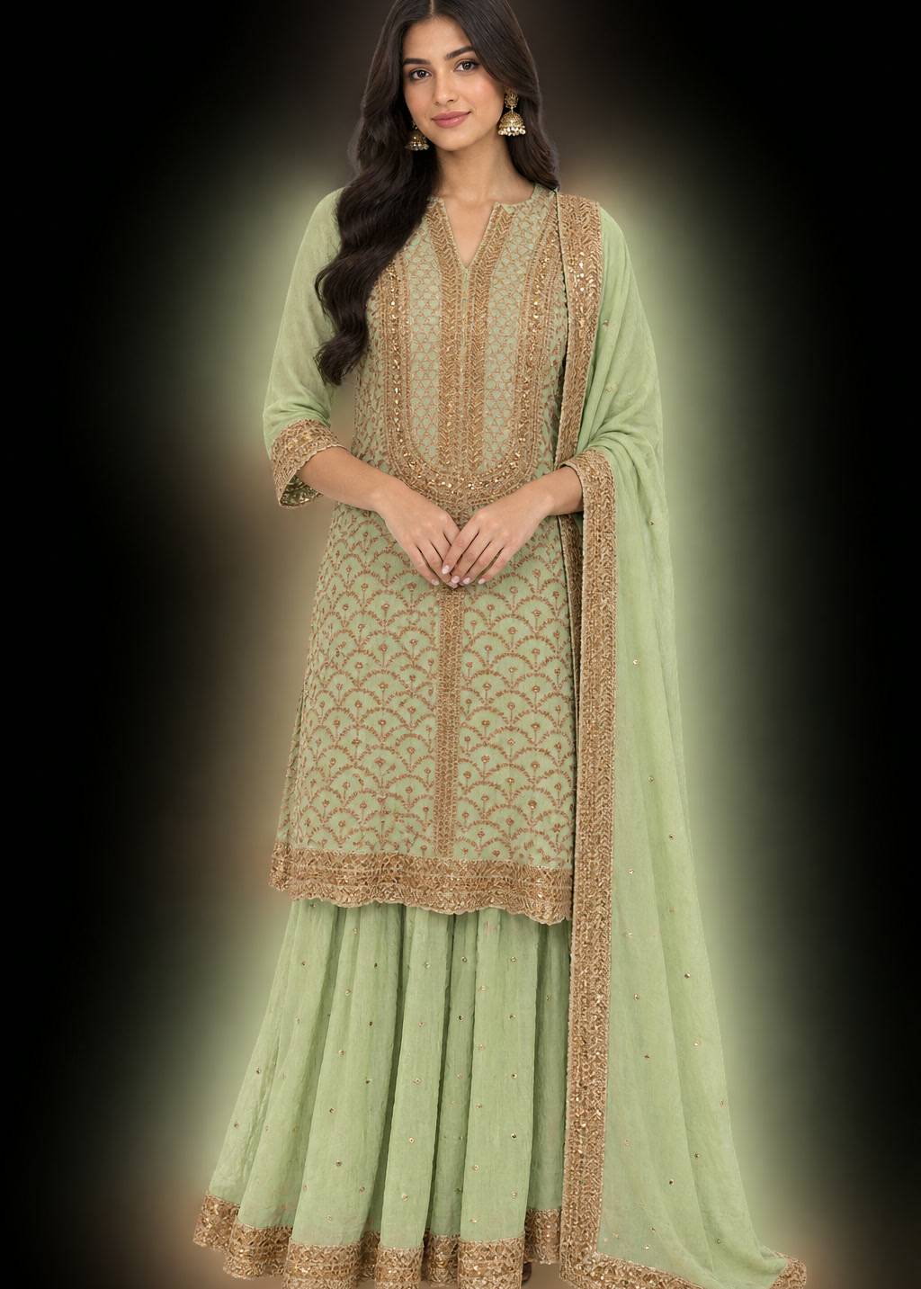 Sage Green Sharara Set Image - 0