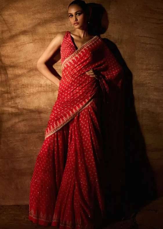 Red Printed Gharara Set Image - 0