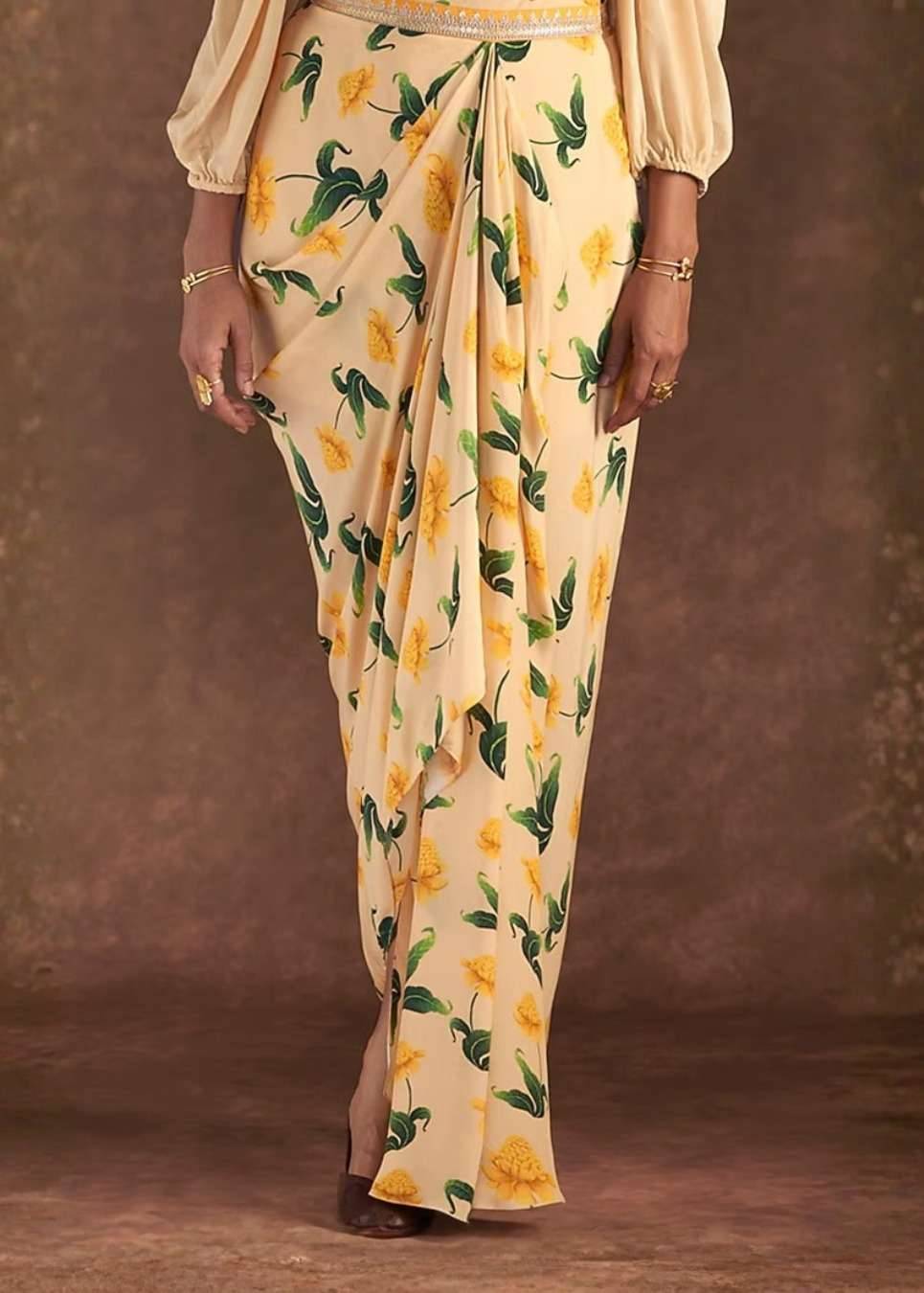 Butter Yellow Crepe Silk Draped Skirt Set Image - 3