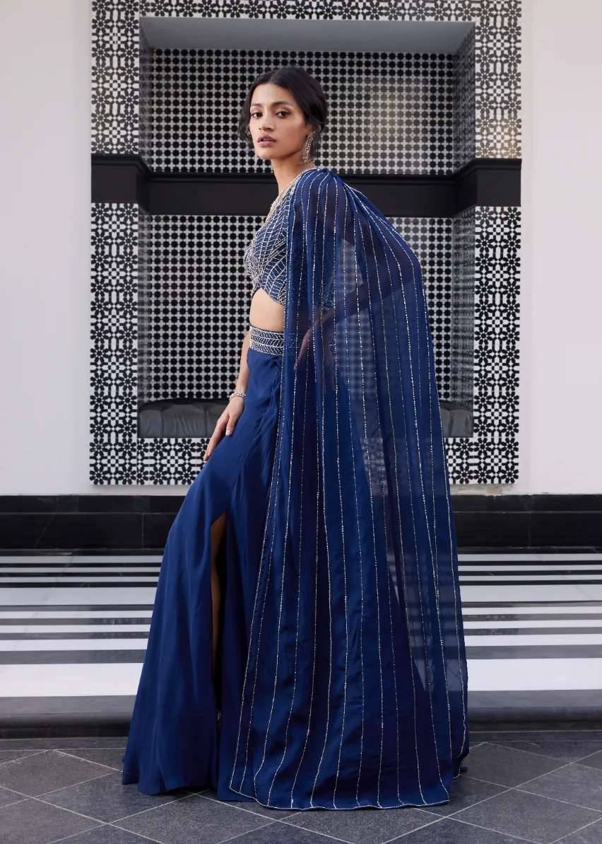 Navy Blue Embellished Lehenga Image - 1