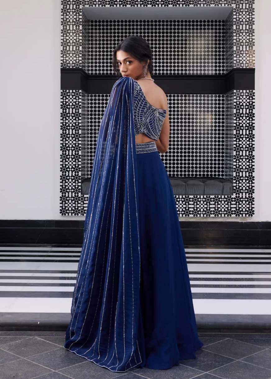 Navy Blue Embellished Lehenga Image - 2