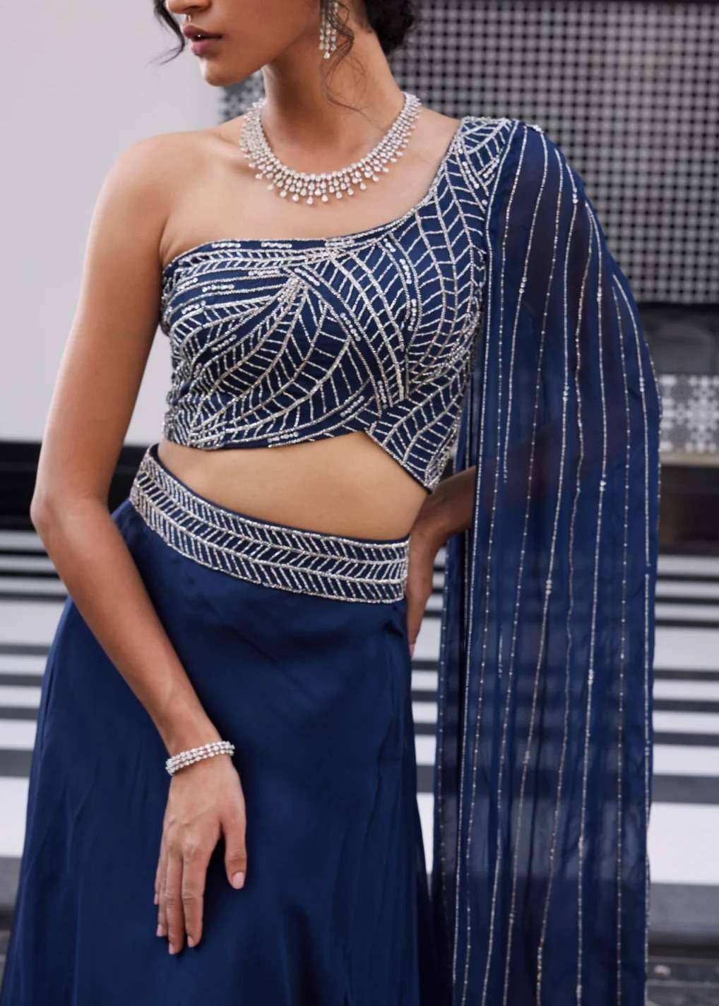 Navy Blue Embellished Lehenga Image - 3