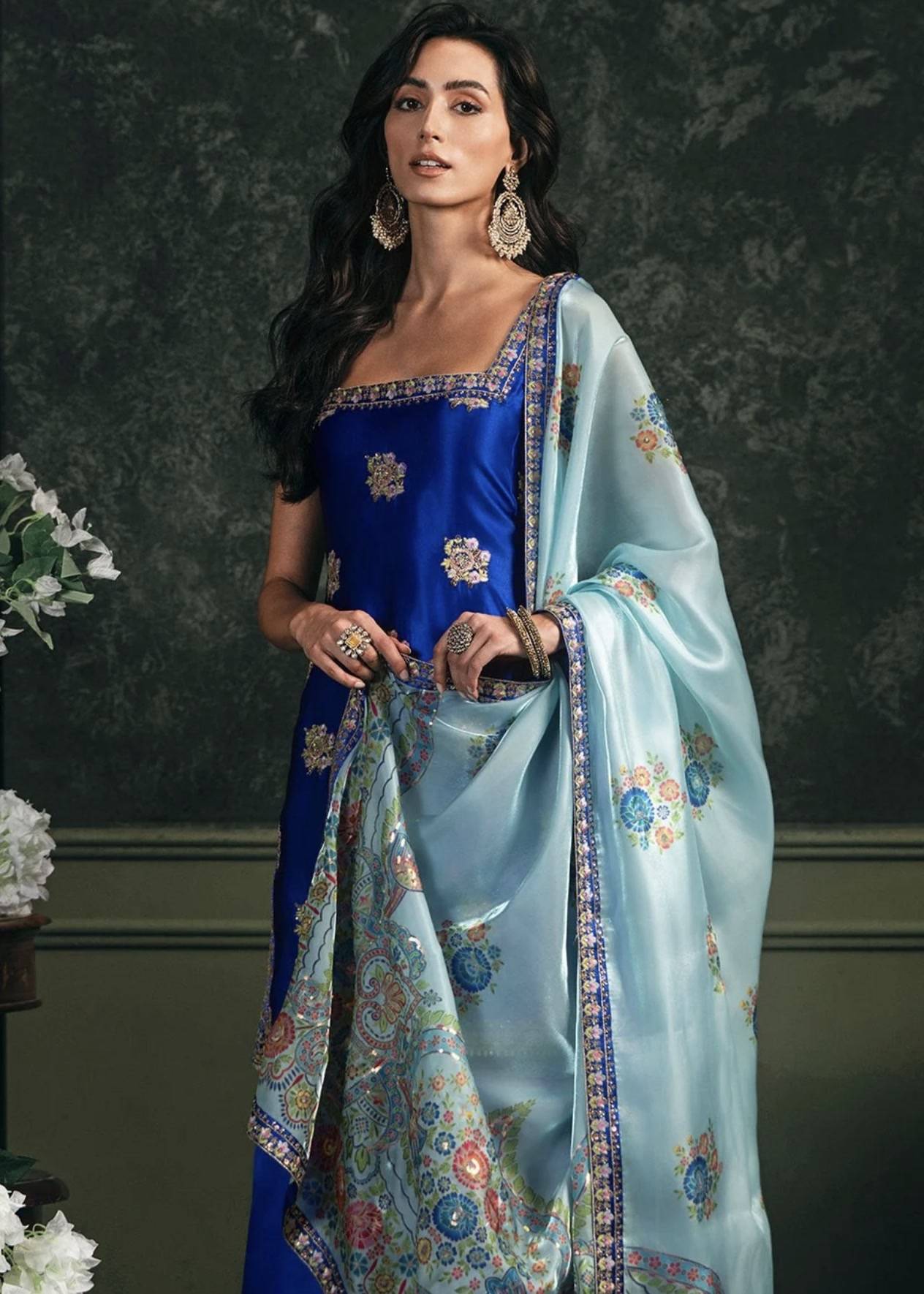 Royal Blue Embroidered Sharara Set Image - 2