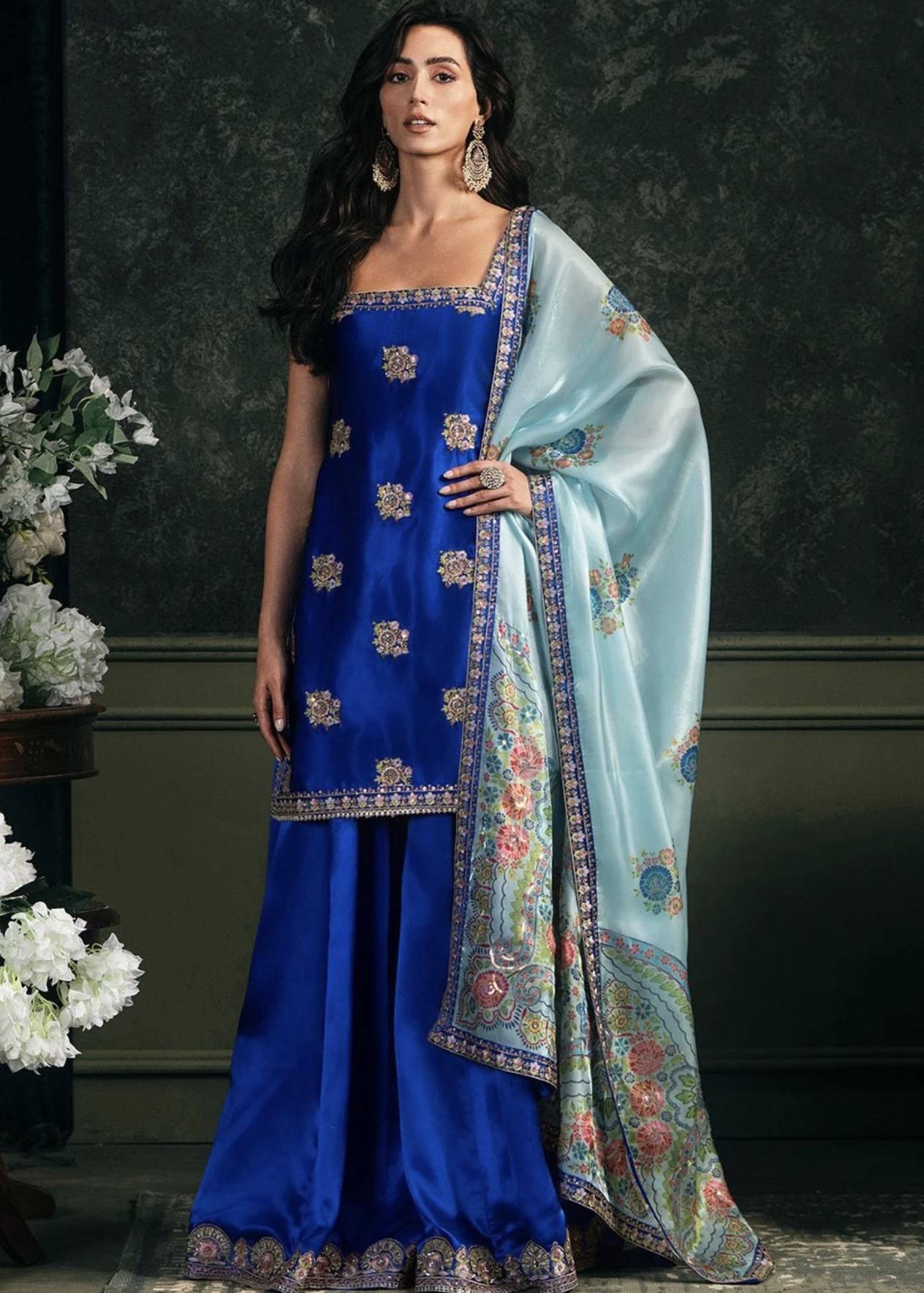 Royal Blue Embroidered Sharara Set Image - 0