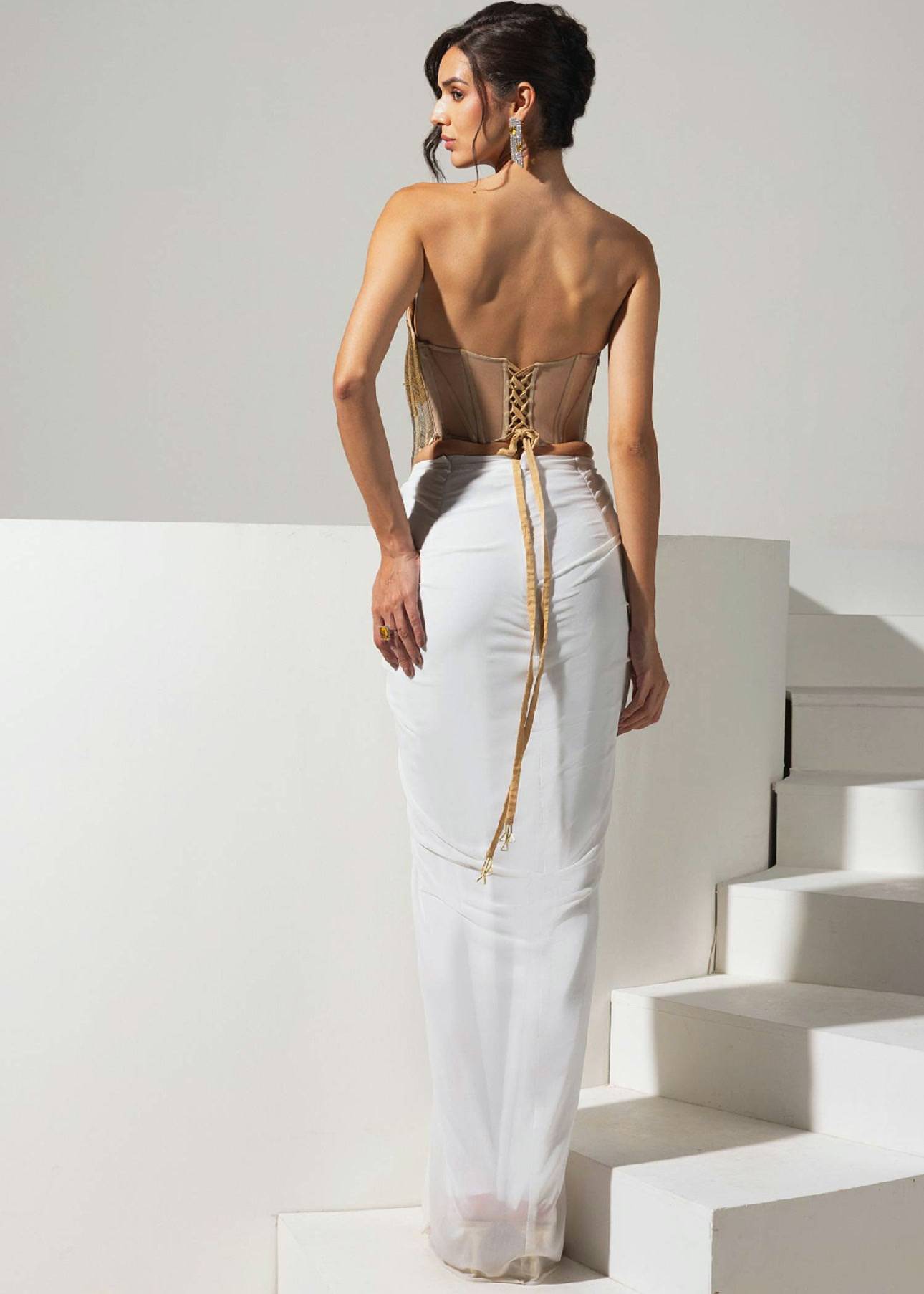 Gold and White Draped Skirt Set Image - 2