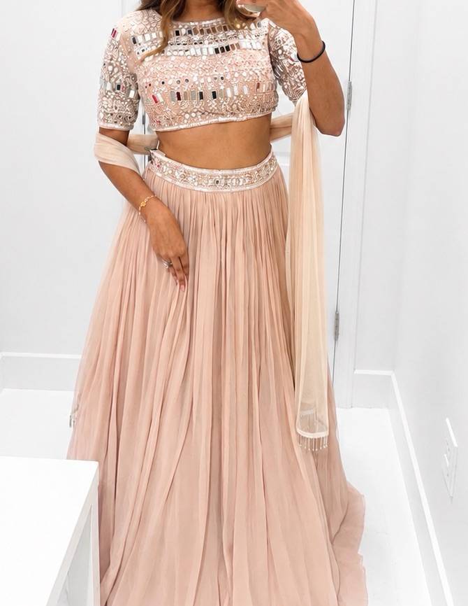 Blush Pink Mirrorwork Lehenga Set Image - 0