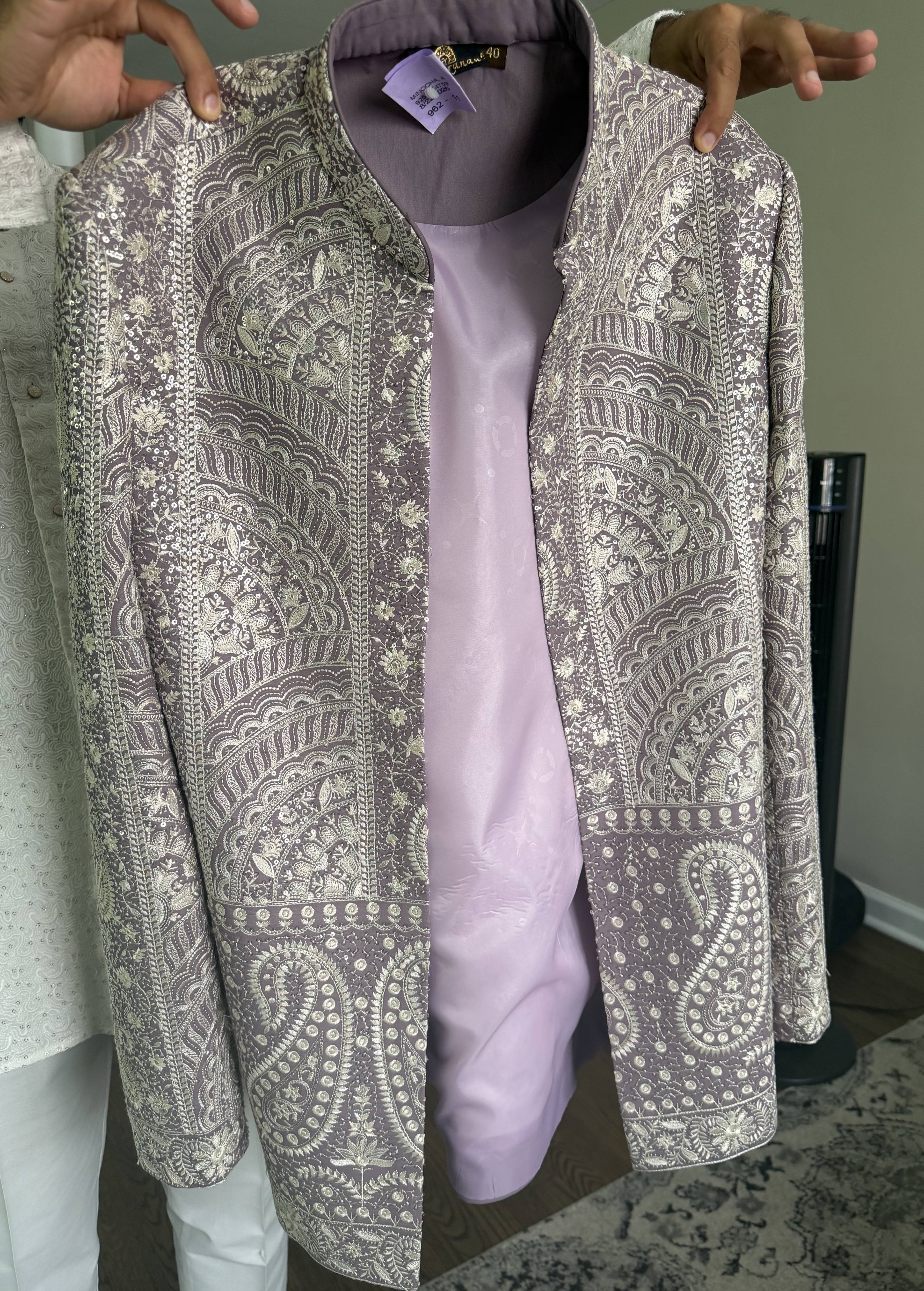 Lilac Embroidered Jacket Set Image - 3