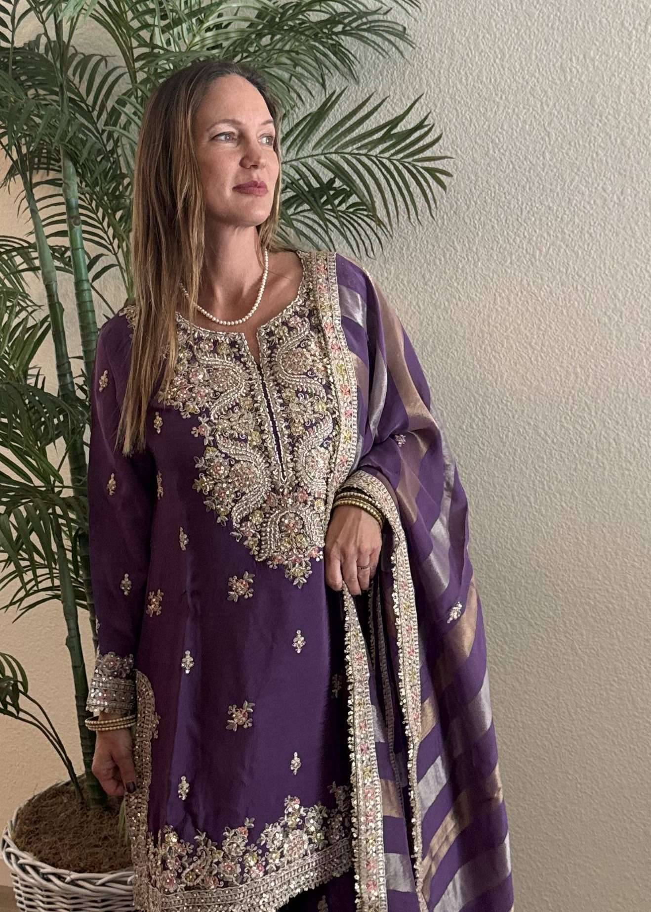 Purple Embroidered Sharara Set Image - 1