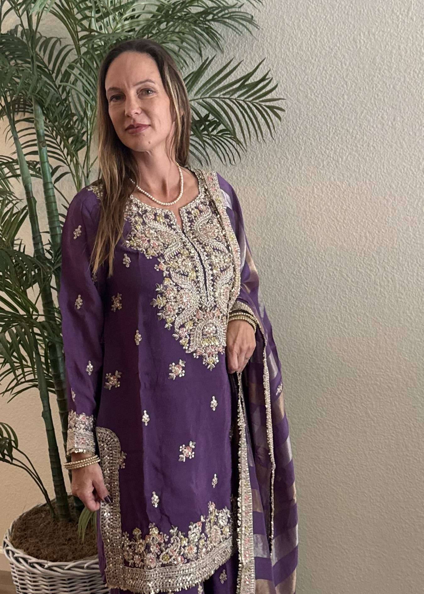 Purple Embroidered Sharara Set Image - 2