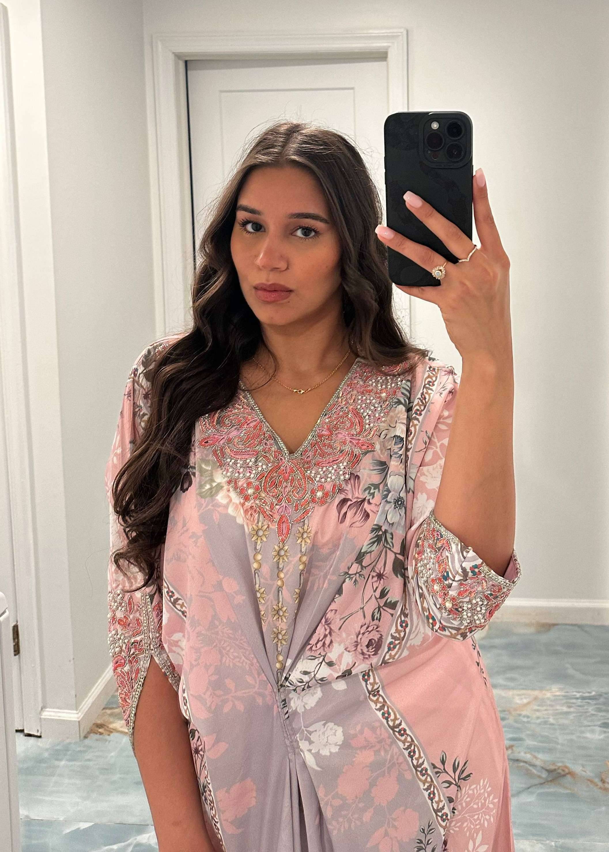 Pink Floral Kaftan Image - 1