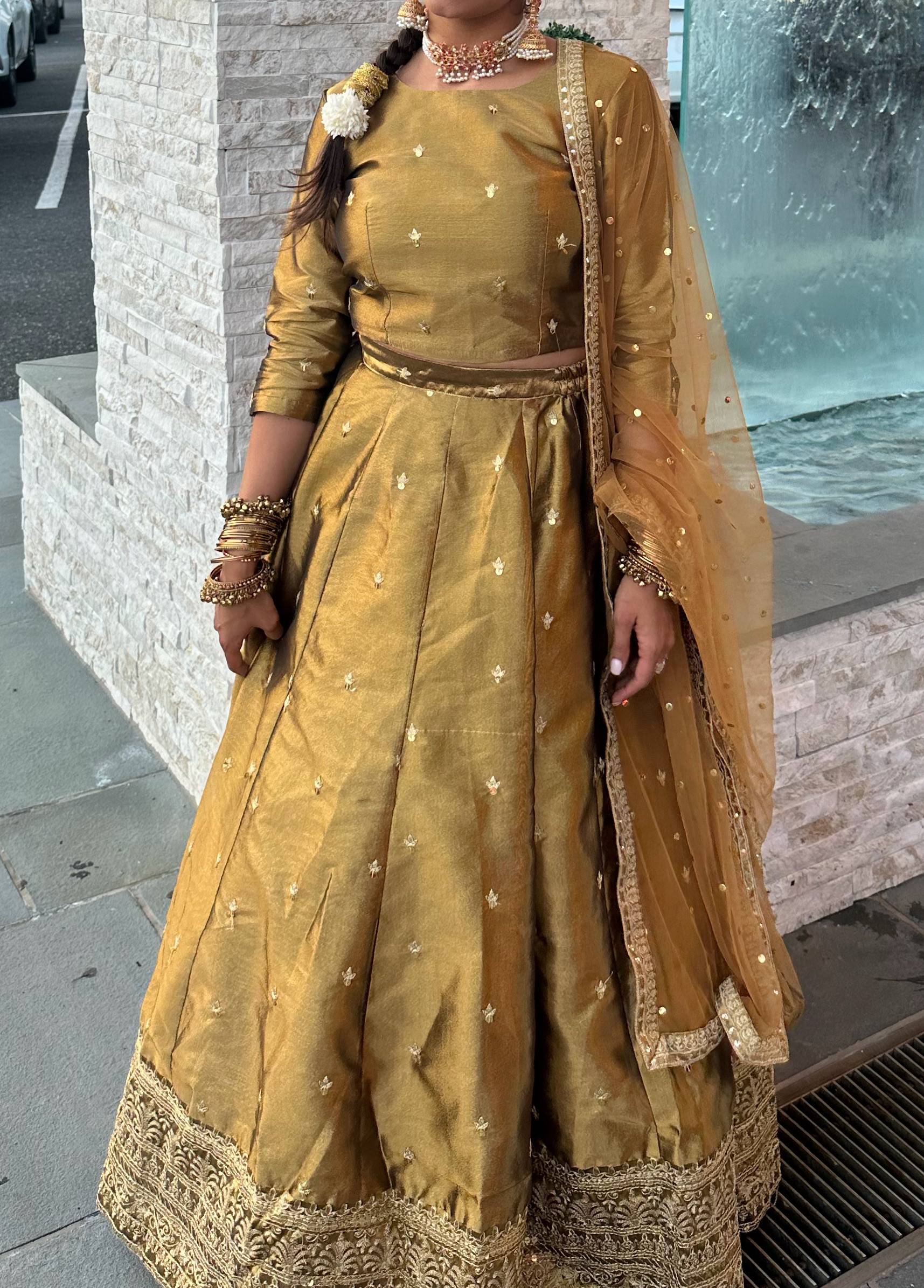 Gold Tissue Lehenga Set Image - 0