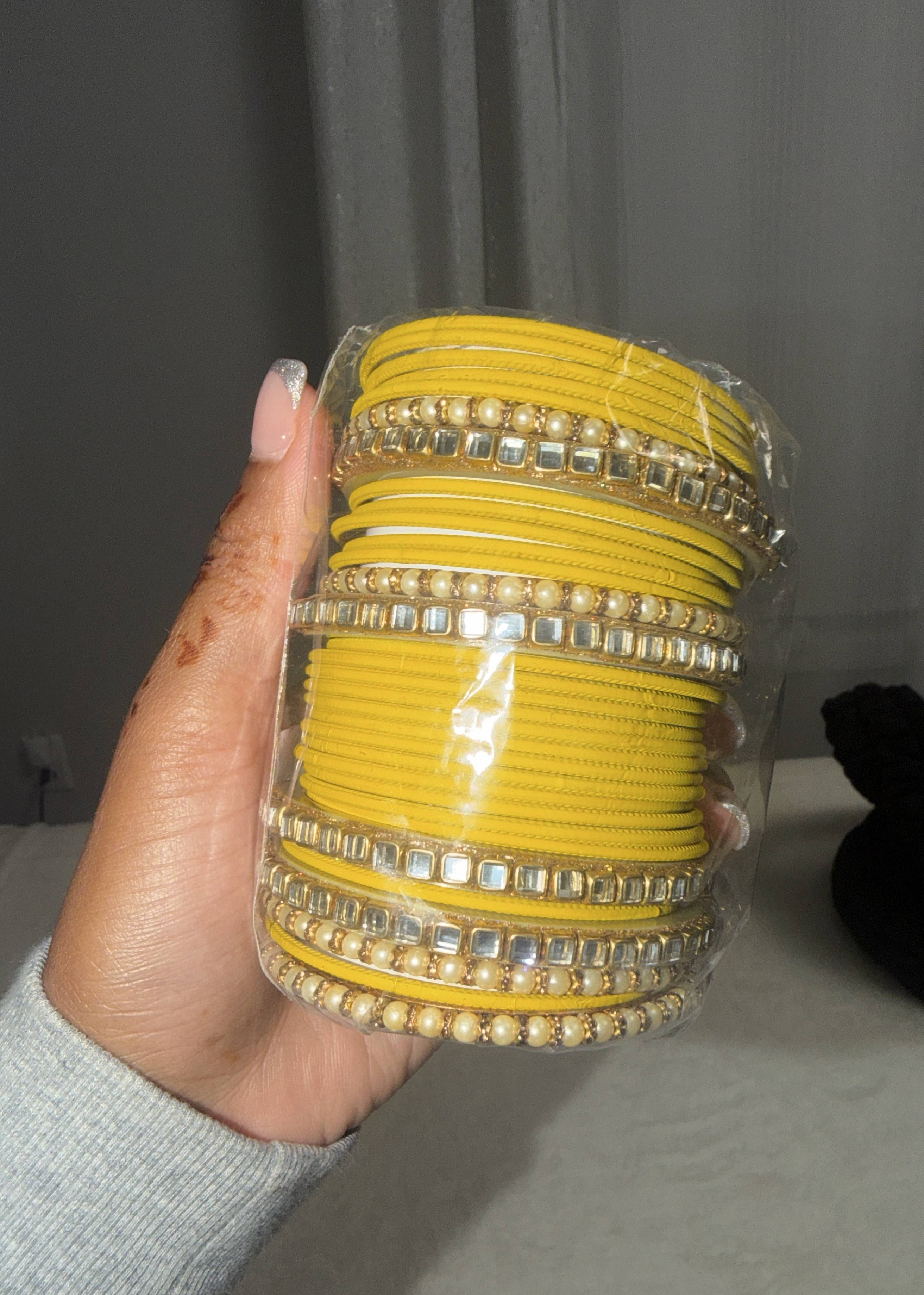 Yellow Mirror and Pearl Bangle Set Image - 0