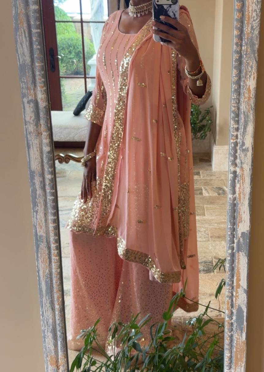 Blush Pink Sequin Sharara Set Image - 0