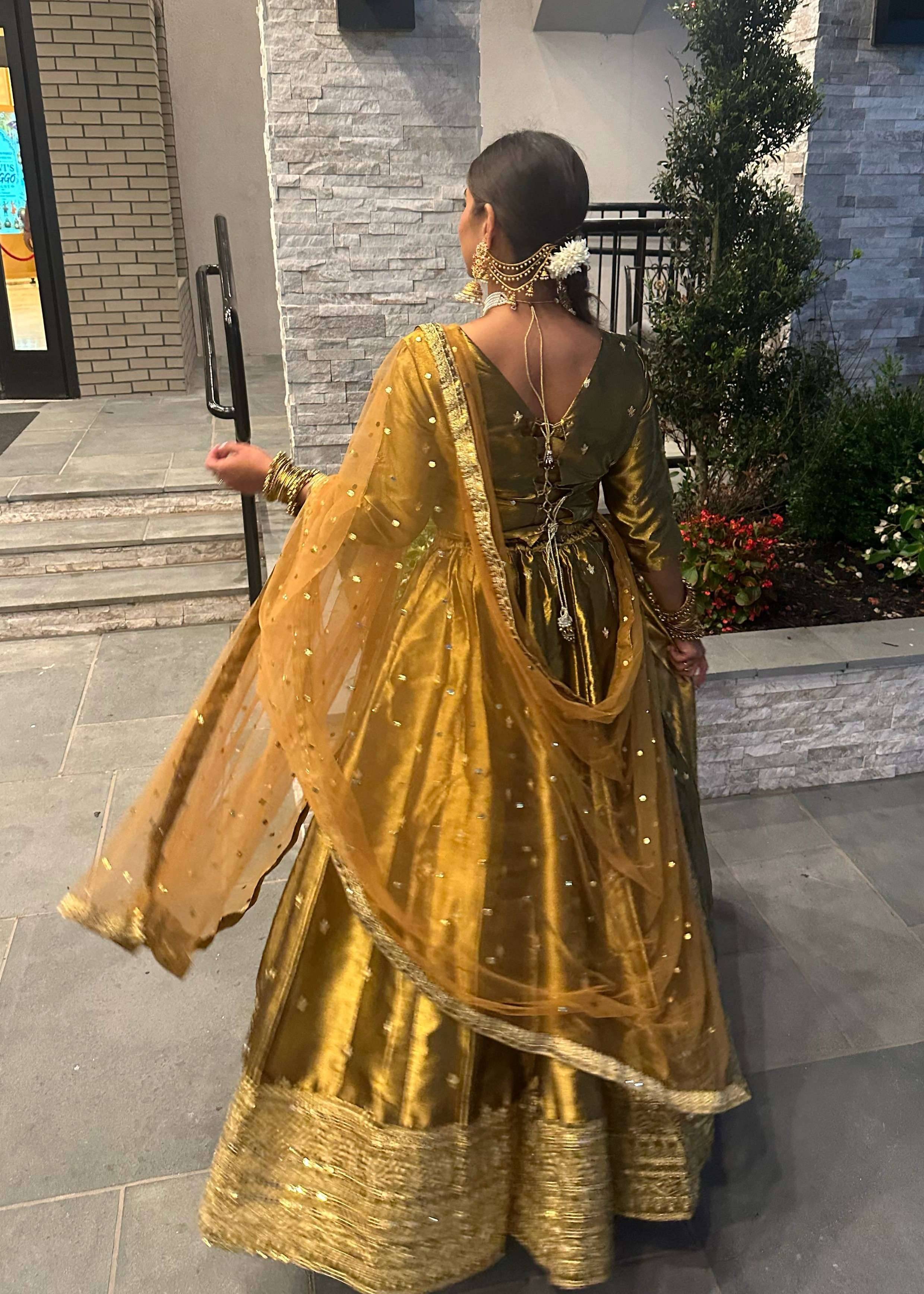 Gold Tissue Lehenga Set Image - 1