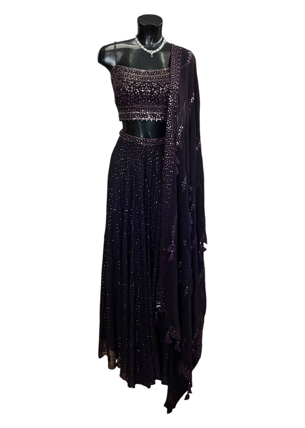 Plum Embellished Lehenga with Potli Belt Image - 0
