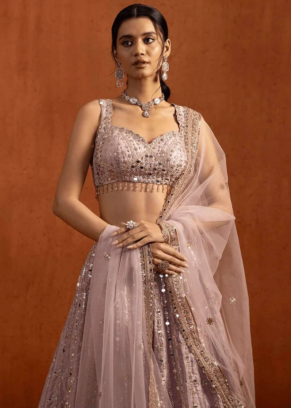 Lilac Mirror Work Lehenga Image - 3
