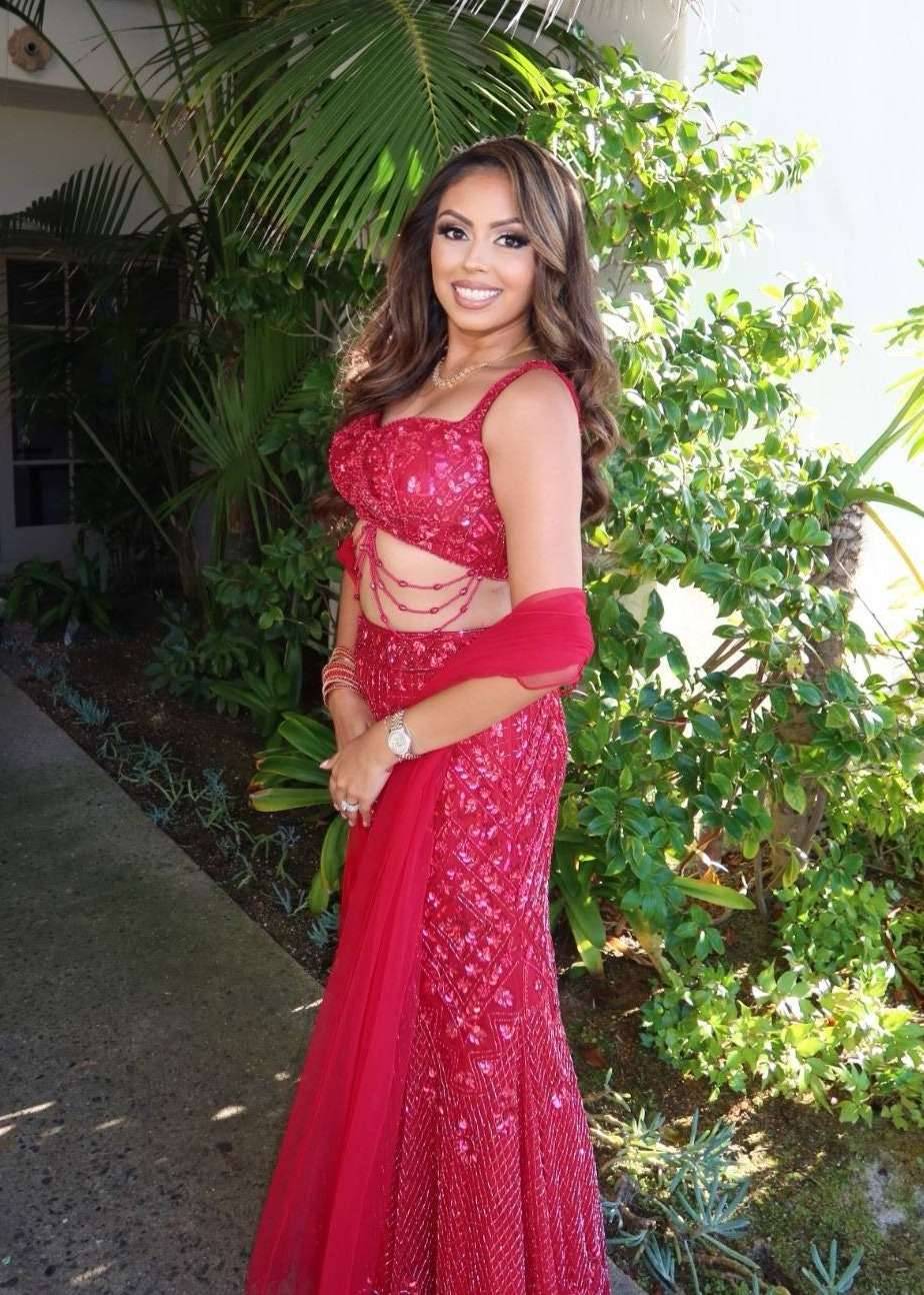 Red Sequin Mermaid Lehenga Image - 2