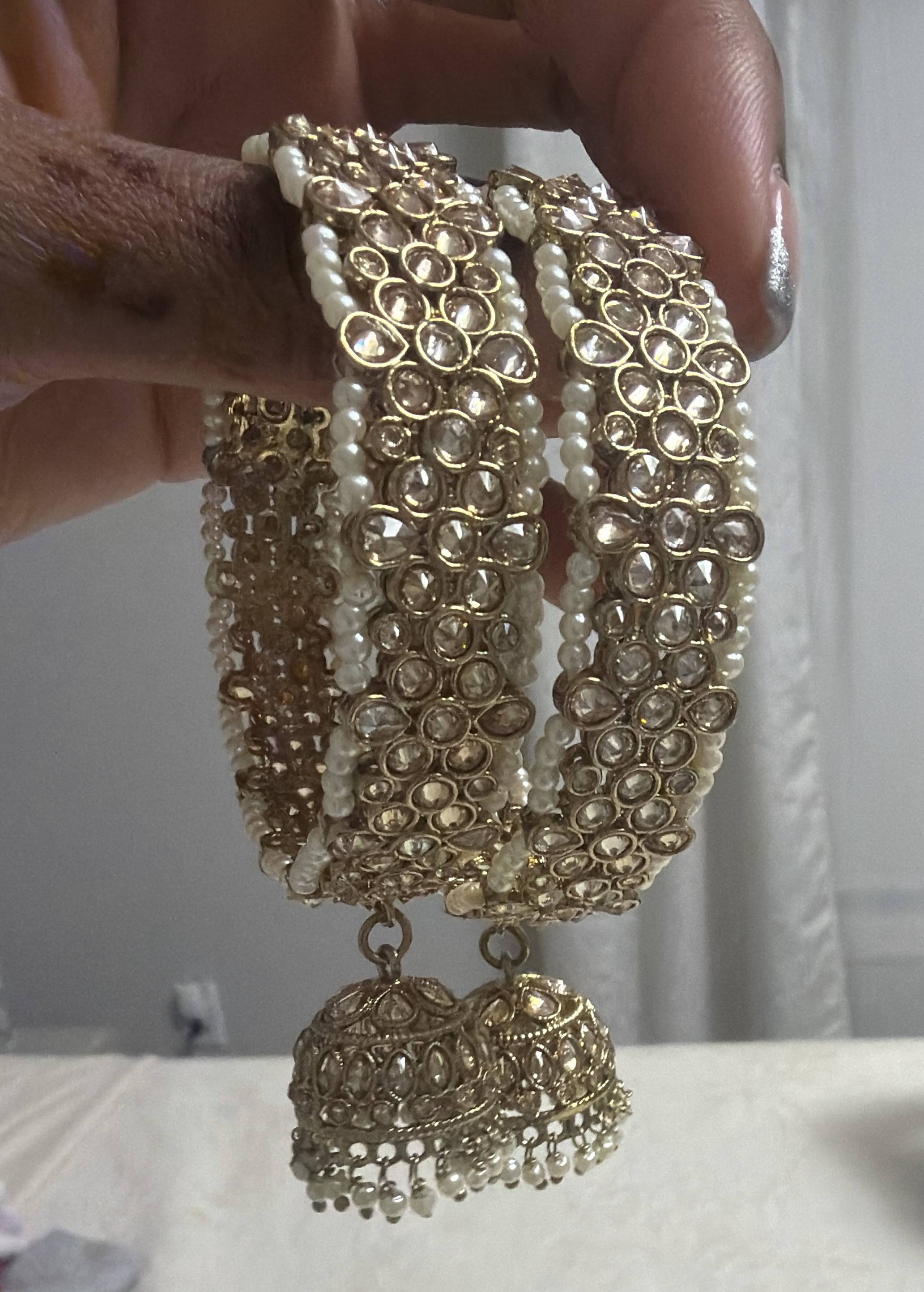 Gold Kundan and Pearl Bangle Set Image - 0