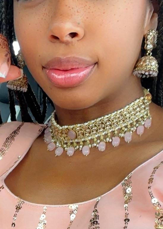 Pink and Gold Kundan Choker Set Image - 0