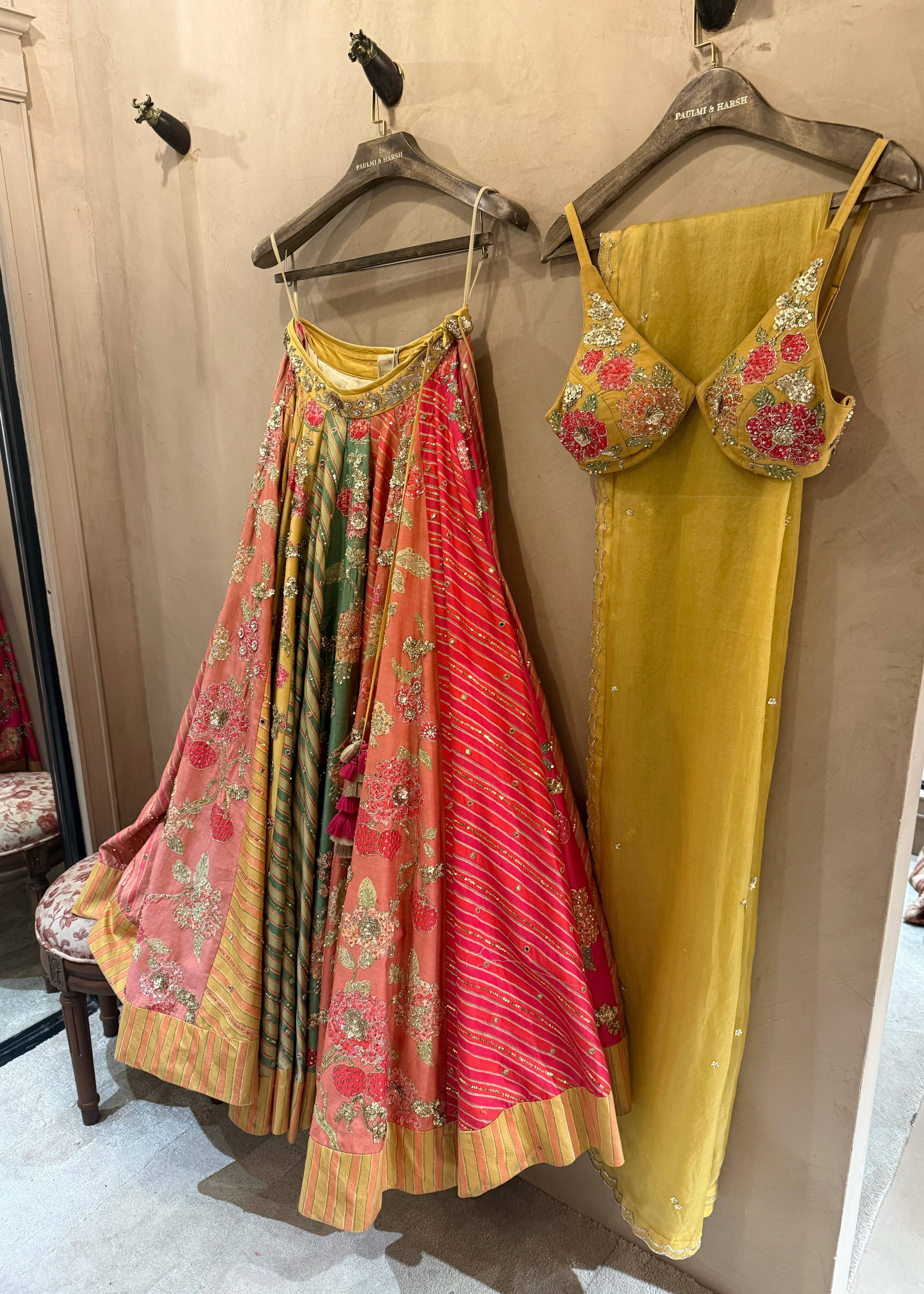 Mustard and Pink Floral Lehenga Image - 2