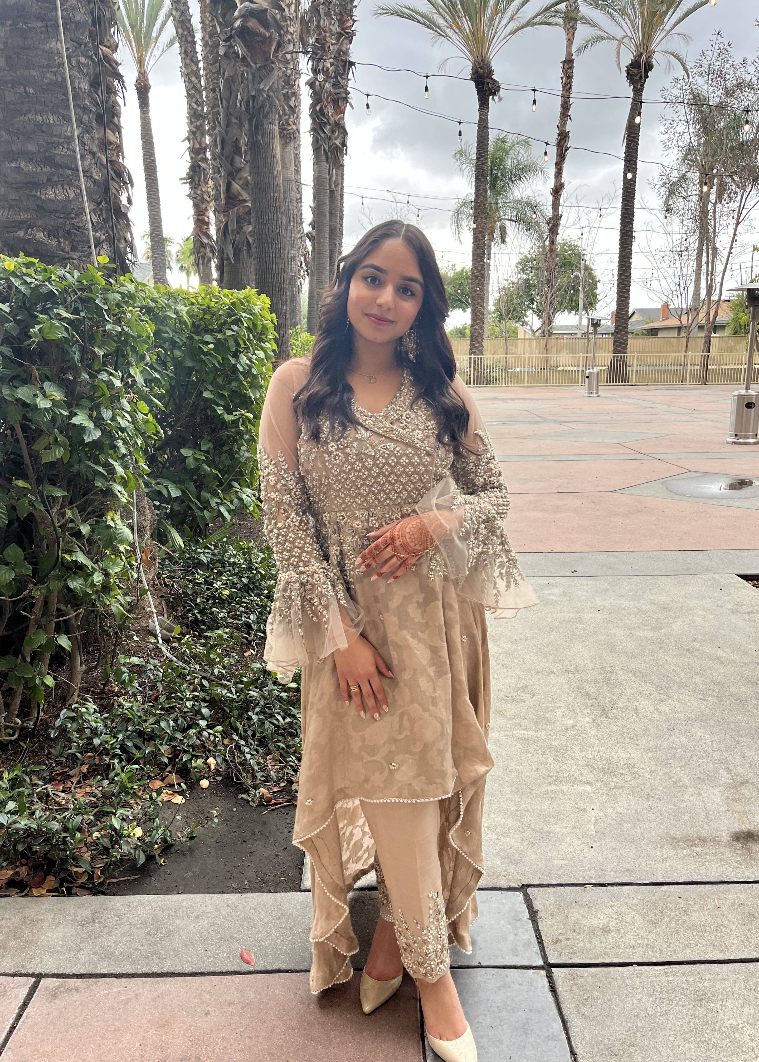Beige Pearl Embellished Kurta Set Image - 0