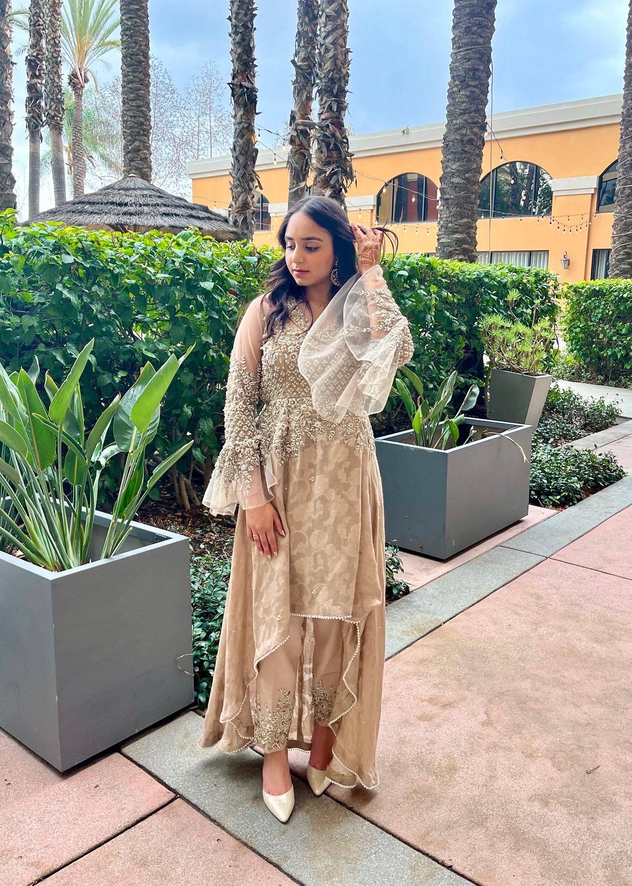 Beige Pearl Embellished Kurta Set Image - 1