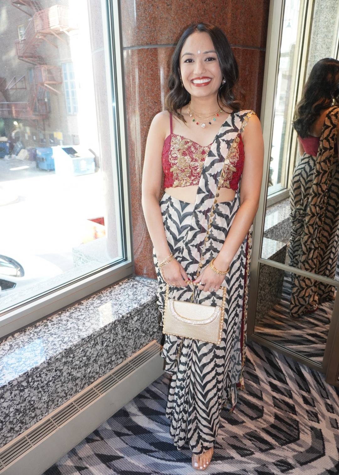 Black and White Printed Sari Image - 0