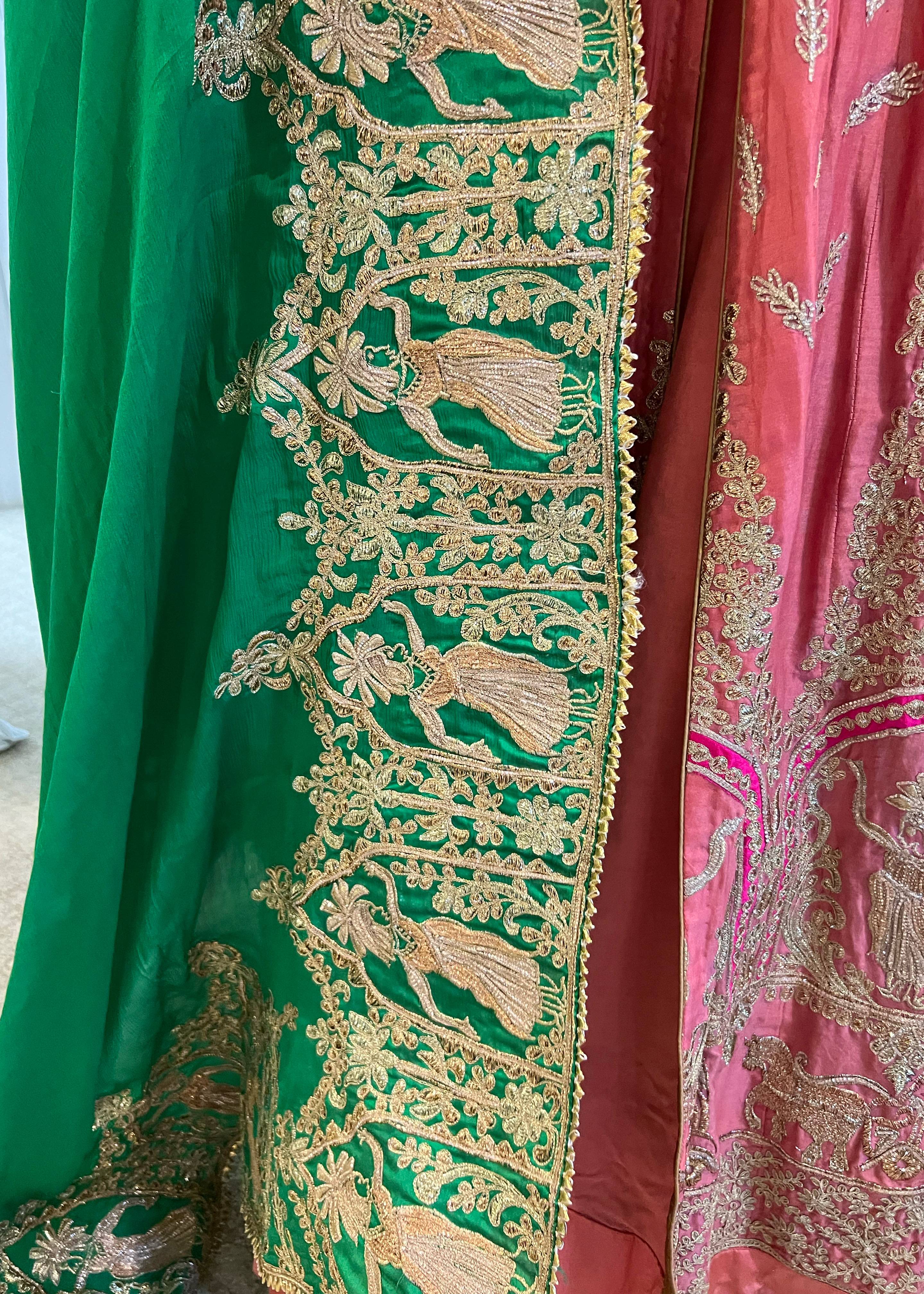 Coral Embroidered Gown Set Image - 3
