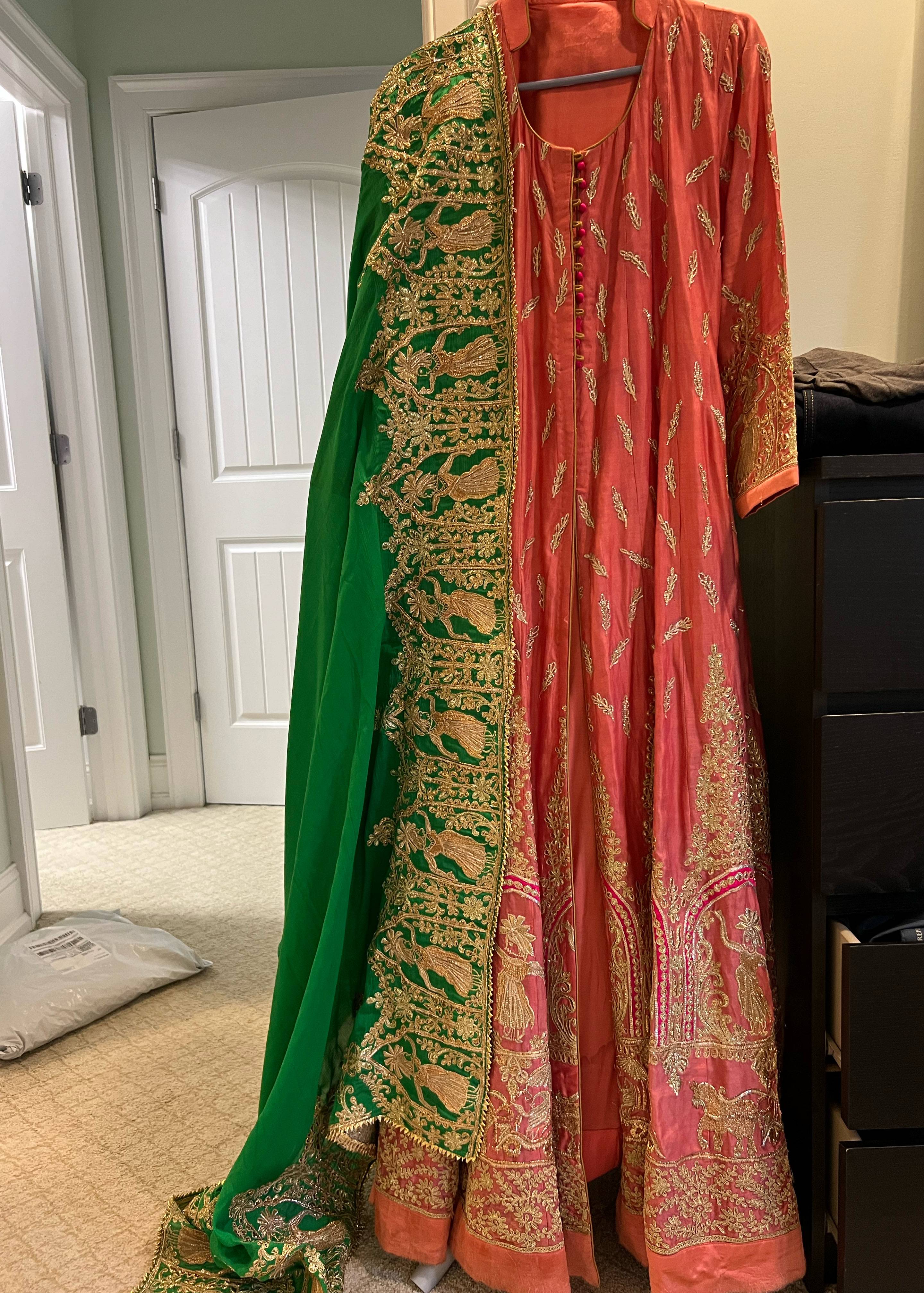 Coral Embroidered Gown Set Image - 0