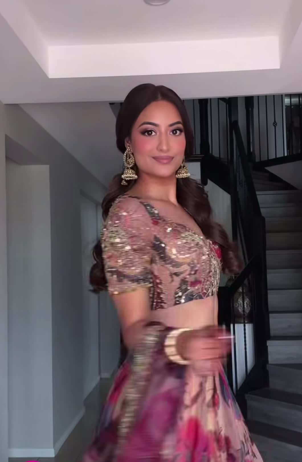 Pastel Floral Organza Lehenga Image - 3