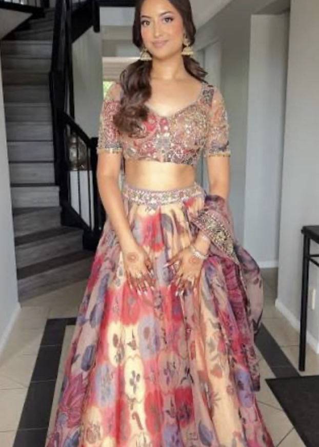 Pastel Floral Organza Lehenga Image - 8