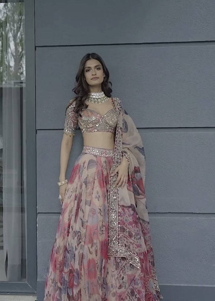 Pastel Floral Organza Lehenga Image - 7