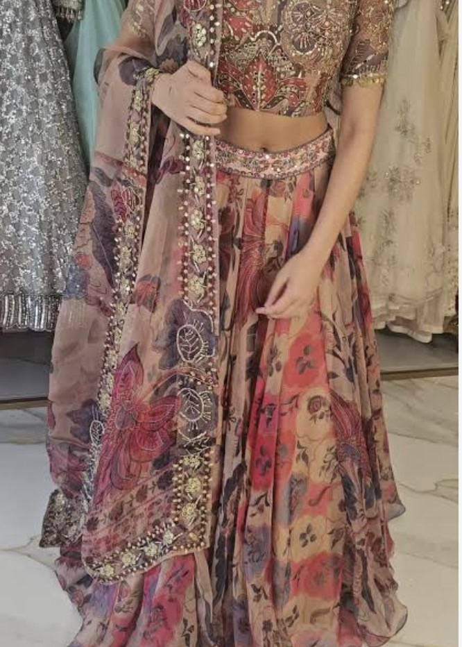 Pastel Floral Organza Lehenga Image - 4