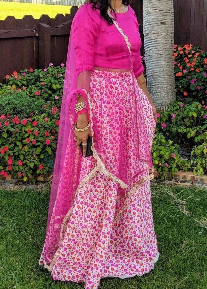 Pink Floral Print Lehenga Image - 0
