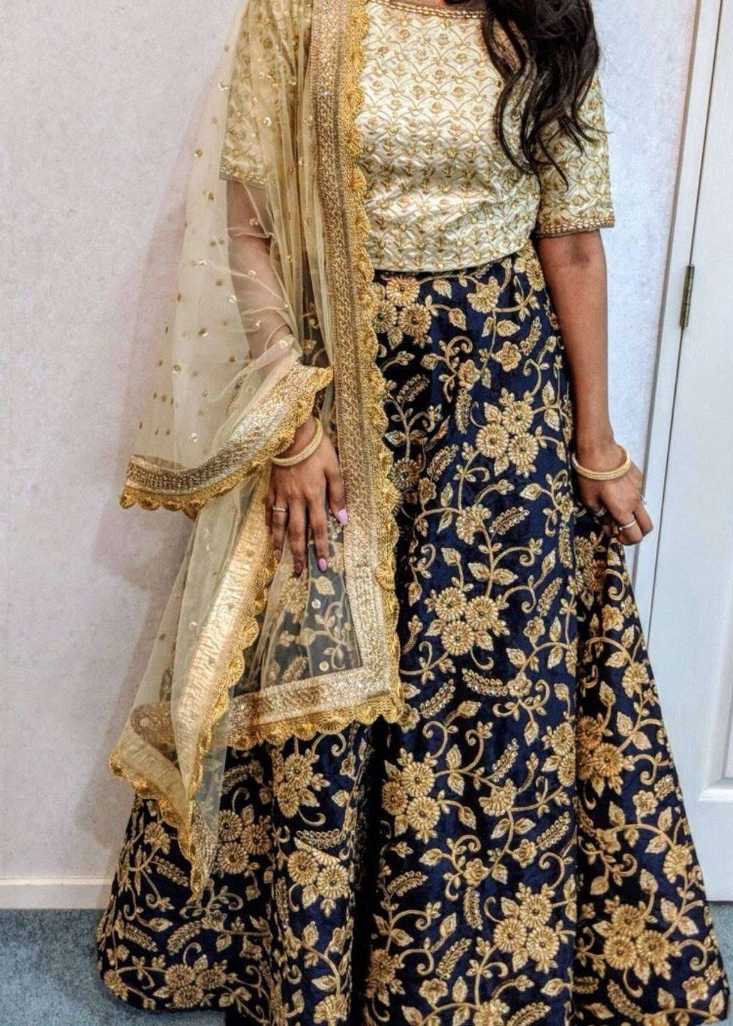Navy and Gold Lehenga Image - 0