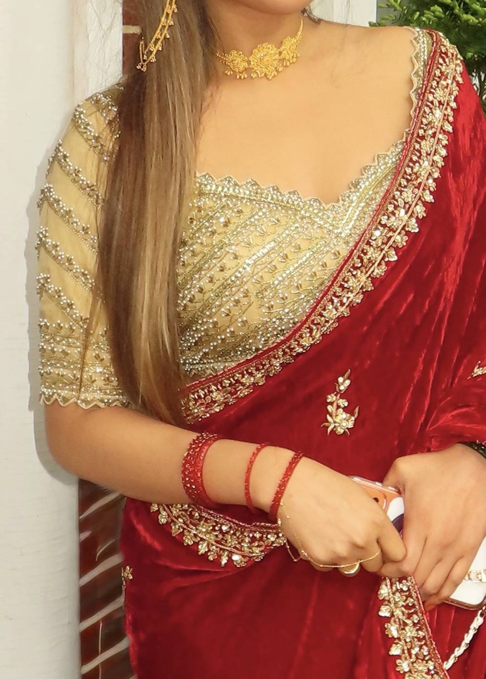 Gold Pearl Embellished Blouse Image - 4