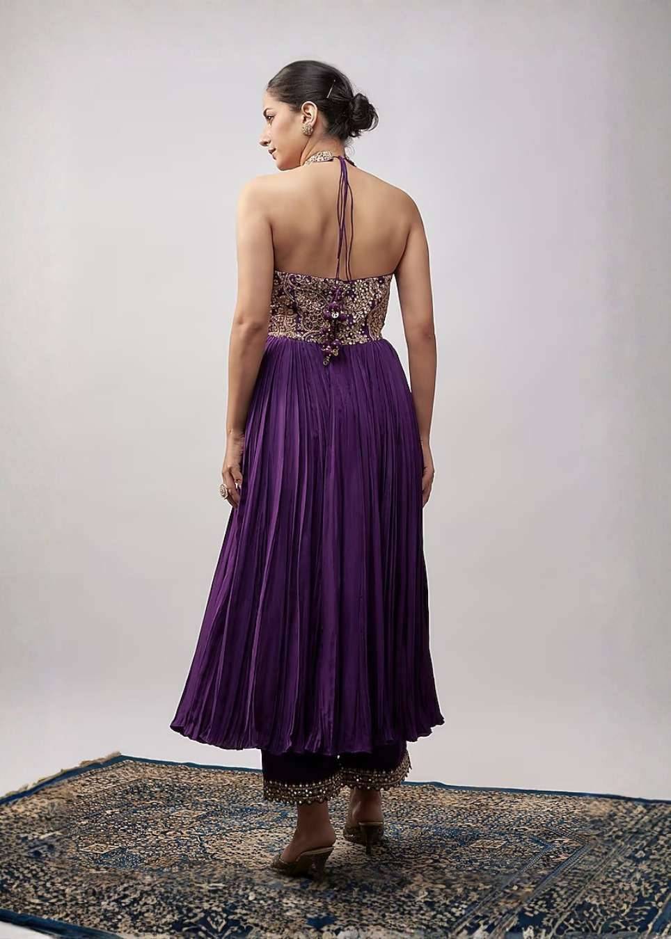 Purple Halter Anarkali Set Image - 1