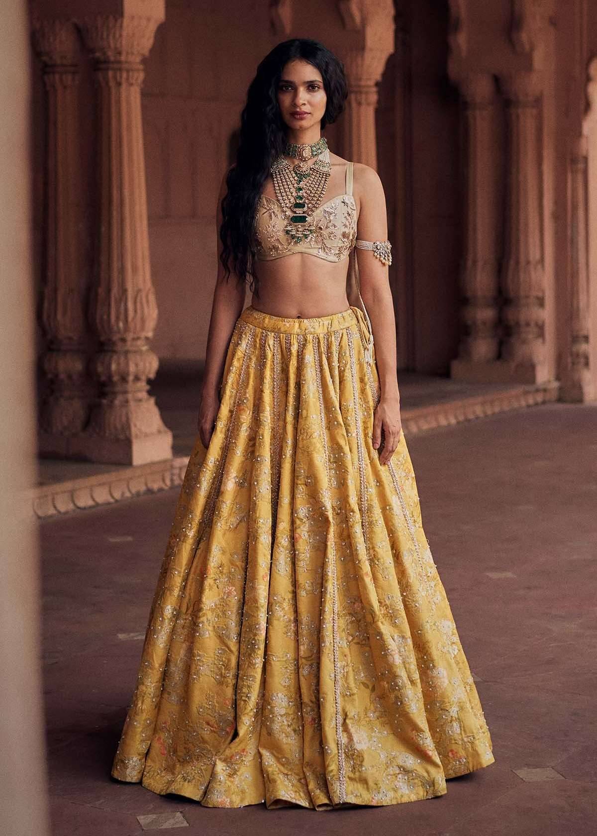 Yellow Floral Lehenga Image - 0