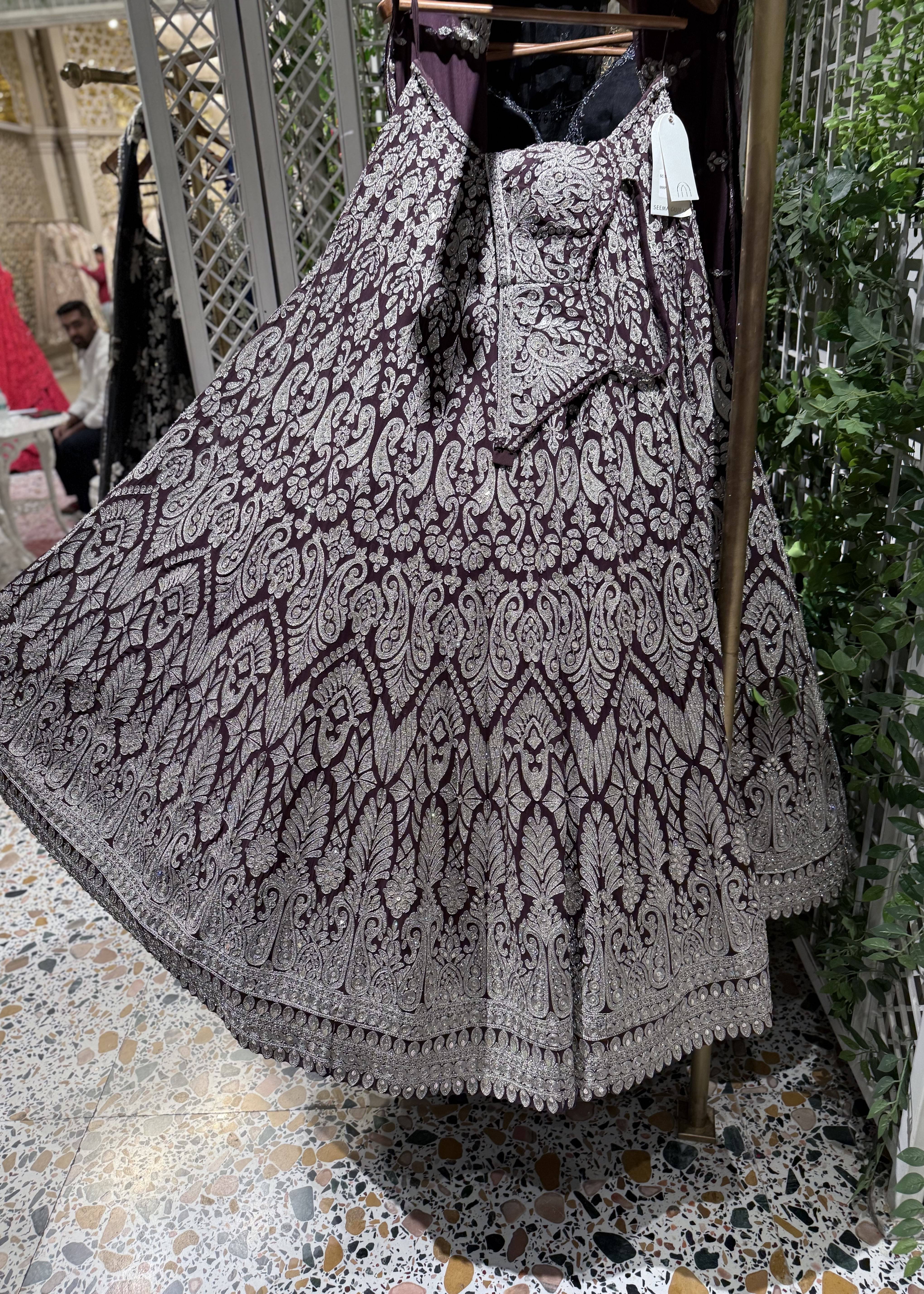 Eggplant Purple Sequin Lehenga Image - 0