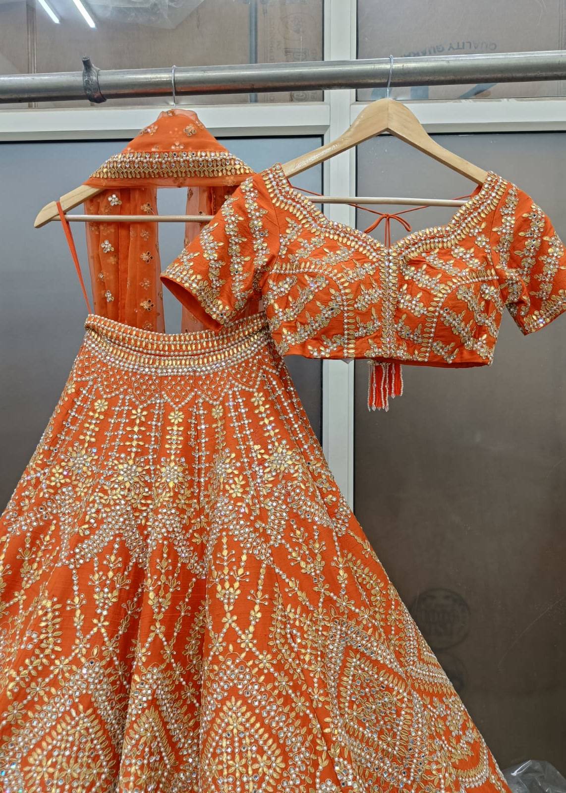 Orange Gotta & Pearl Lehenga Image - 3