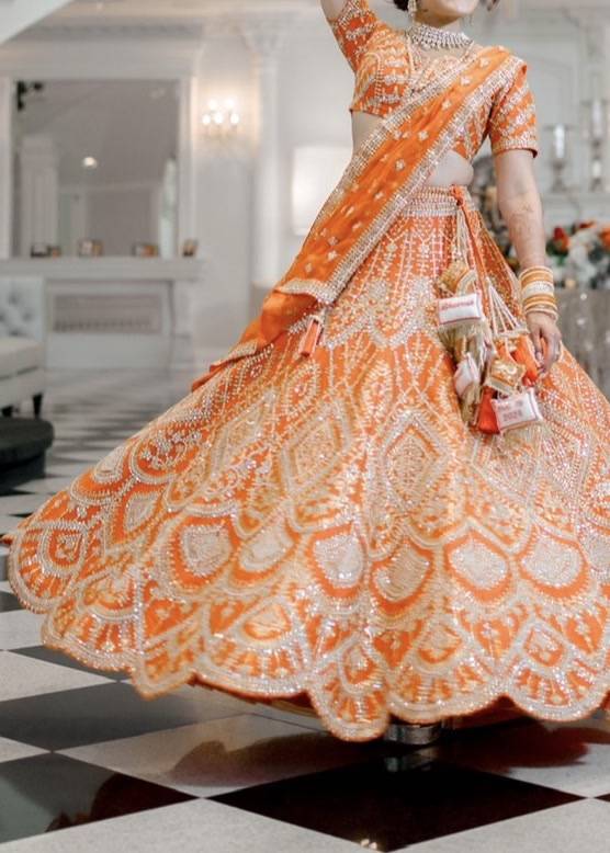 Orange Gotta & Pearl Lehenga Image - 2