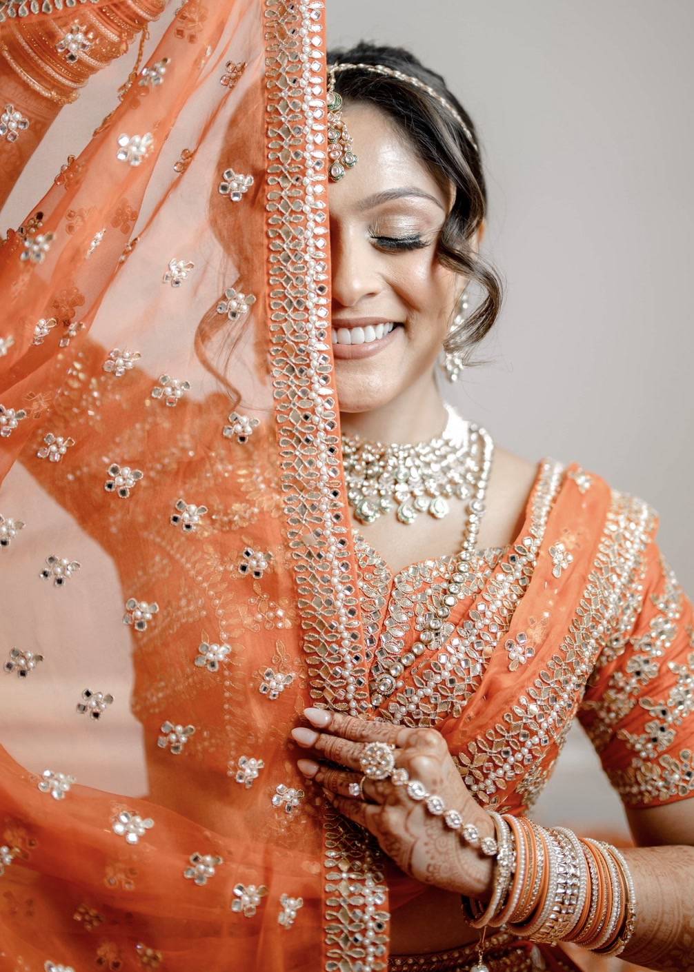 Orange Gotta & Pearl Lehenga Image - 5