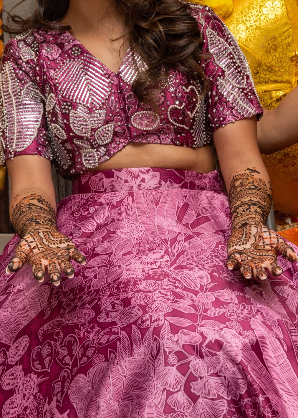 Mauve Pink Tropical Print Lehenga Set Image - 4
