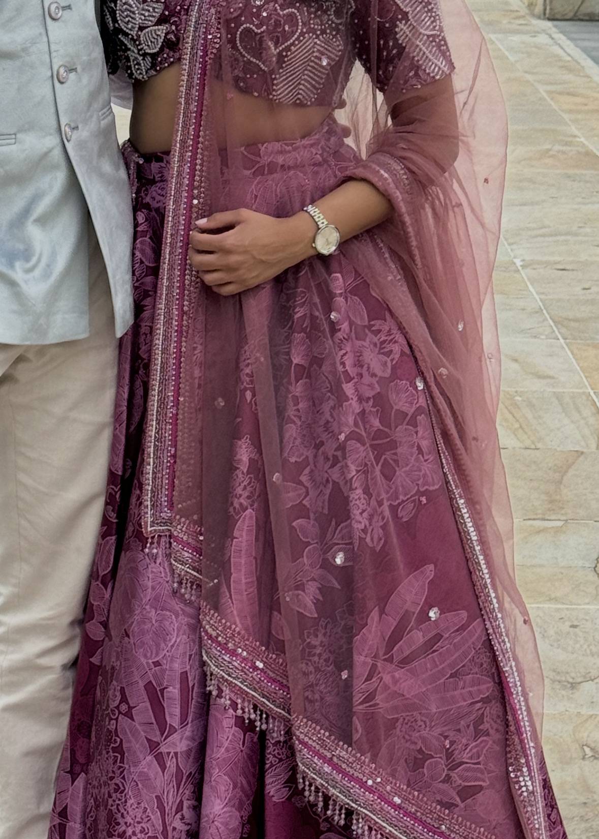 Mauve Pink Tropical Print Lehenga Set Image - 5